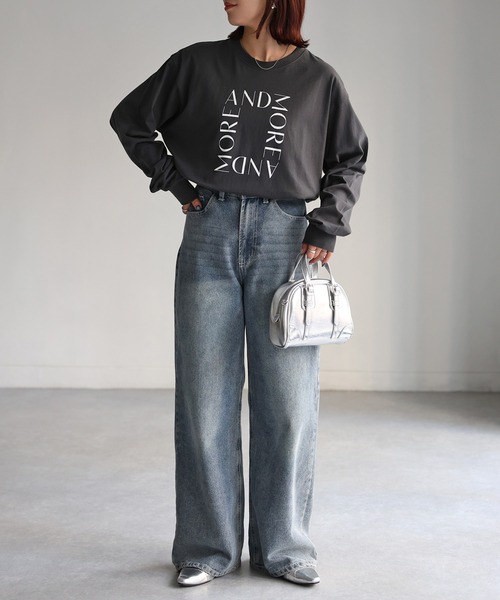 Riberry(リベリー)の「【イージーケア】スクエアロゴプリントロンT(Tシャツ/カットソー・レディース・ホワイト×ブラック/ホワイト×シルバー/グレー系・FREE)」の12枚目の写真