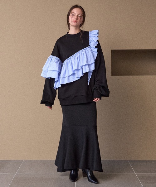 MIELI INVARIANT（ミエリインヴァリアント）の「Pinstripe Frill Sweat Pull Over（スウェット・レディース・ブラック系その他/ブラック・FREE）」の21枚目の写真