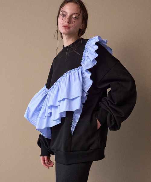 MIELI INVARIANT（ミエリインヴァリアント）の「Pinstripe Frill Sweat Pull Over（スウェット・レディース・ブラック系その他/ブラック・FREE）」の18枚目の写真