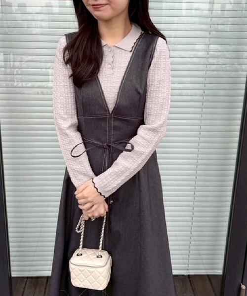 couture brooch(クチュールブローチ)の「【洗える着映え】ビジュー釦ポロニット(ニット/セーター・レディース・ライトグレー/ブラック/オフホワイト・38/36/42)」の16枚目の写真