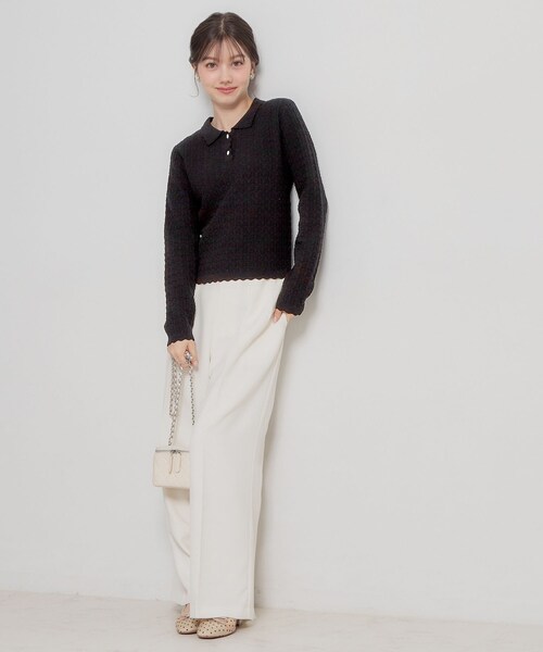 couture brooch(クチュールブローチ)の「【洗える着映え】ビジュー釦ポロニット(ニット/セーター・レディース・ライトグレー/ブラック/オフホワイト・38/36/42)」の17枚目の写真