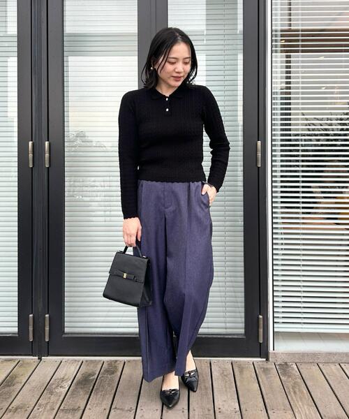 couture brooch(クチュールブローチ)の「【洗える着映え】ビジュー釦ポロニット(ニット/セーター・レディース・ライトグレー/ブラック/オフホワイト・38/36/42)」の9枚目の写真