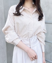 2Wayオフショルストライプ柄シャツ