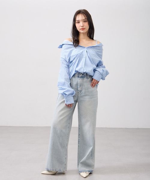 INGNI(イング)の「2Wayオフショルストライプ柄シャツ(シャツ/ブラウス・レディース・サックスブルー/ブルー系1/ベージュ系4/ピンク系9・M)」の8枚目の写真