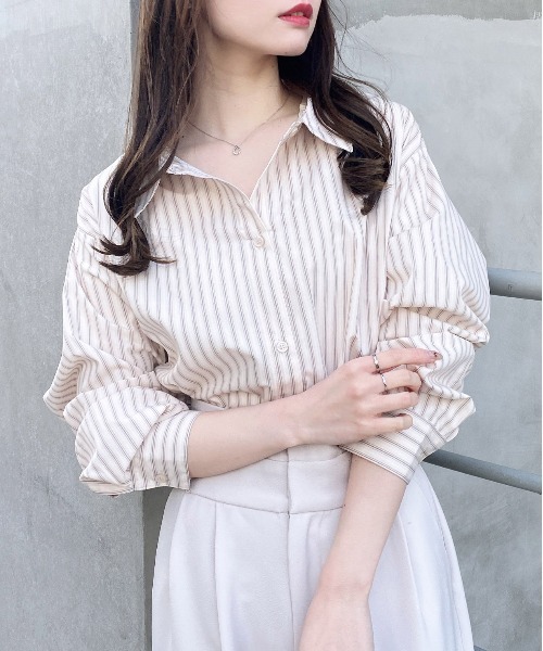 INGNI(イング)の「2Wayオフショルストライプ柄シャツ(シャツ/ブラウス・レディース・サックスブルー/ブルー系1/ベージュ系4/ピンク系9・M)」の11枚目の写真