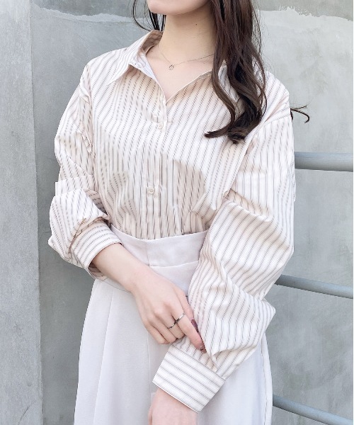 INGNI(イング)の「2Wayオフショルストライプ柄シャツ(シャツ/ブラウス・レディース・サックスブルー/ブルー系1/ベージュ系4/ピンク系9・M)」の12枚目の写真