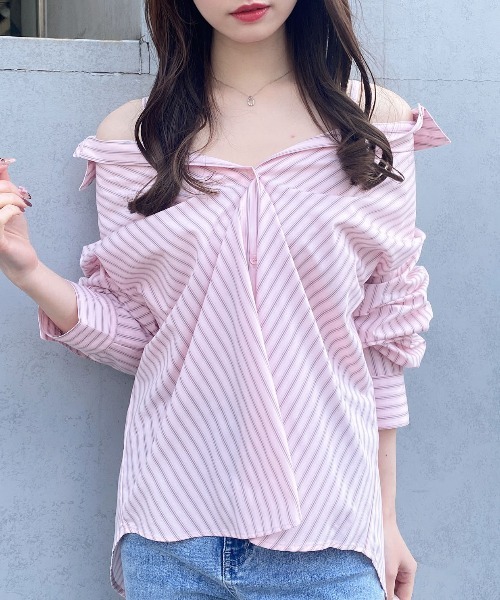 セール】2Wayオフショルストライプ柄シャツ（シャツ/ブラウス）｜INGNI