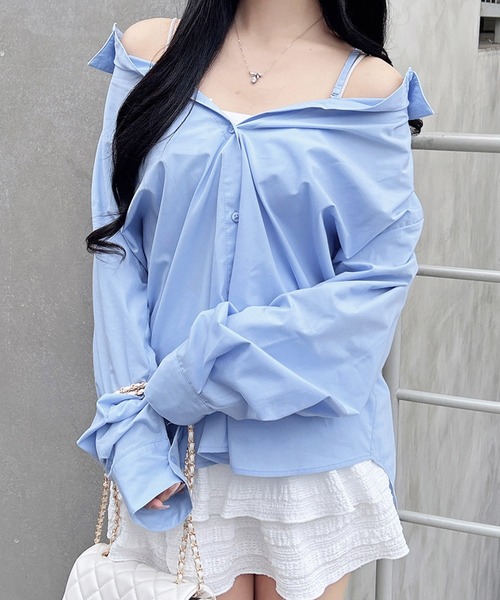 INGNI(イング)の「2Wayオフショルストライプ柄シャツ(シャツ/ブラウス・レディース・サックスブルー/ブルー系1/ベージュ系4/ピンク系9・M)」の18枚目の写真