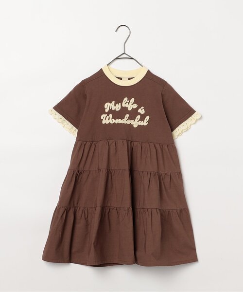 p.premier（ピードットプルミエ）の「フェルトロゴリンガーTティアードワンピース（ワンピース・キッズ・ブラウン/レッド/アイボリー・80/90/100/110/120/130/140）」の3枚目の写真