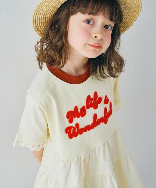 p.premier（ピードットプルミエ）の「フェルトロゴリンガーTティアードワンピース（ワンピース・キッズ・ブラウン/レッド/アイボリー・80/90/100/110/120/130/140）」の6枚目の写真