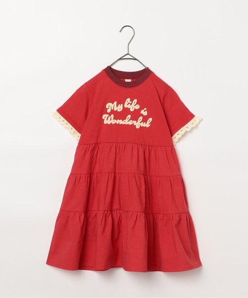 p.premier（ピードットプルミエ）の「フェルトロゴリンガーTティアードワンピース（ワンピース・キッズ・ブラウン/レッド/アイボリー・80/90/100/110/120/130/140）」の16枚目の写真