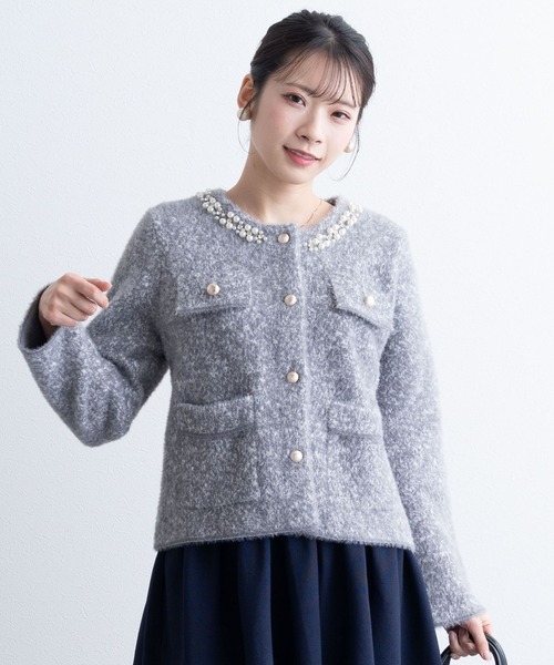 ビジューニットジャケット　[マタニティ 産前産後]