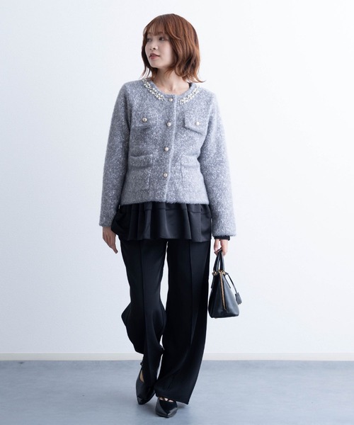 SweetMommy（スウィートマミー）の「ビジューニットジャケット　[マタニティ 産前産後] [七五三・お宮参り・秋フォーマル]（ノーカラージャケット・レディース・グレー/ベージュ・FREE）」の12枚目の写真