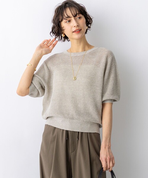 23区 S(ニジュウサンクチイサイサイズ)の「ピュアリネン パフスリーブ ニット(ニット/セーター・レディース・ブルー系/ベージュ系/ネイビー系/オレンジ系・32)」の1枚目の写真