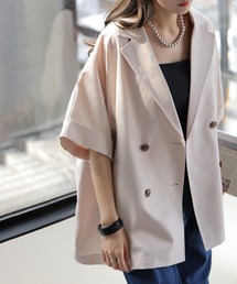 HUG.U（ハグユー）の「リネンライク半袖ジャケット 洗濯機で洗える / シワになりにくい / UVカット / 速乾（テーラードジャケット）」