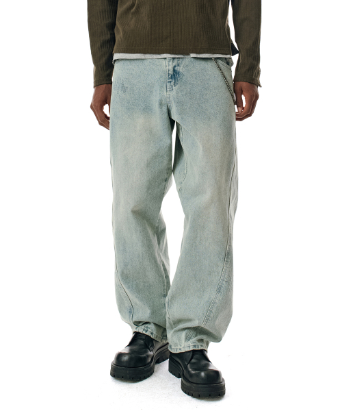 SECONDMONO（セカンドモノローグ）の「Curved Stitch Wide Denim Pants [LBLUE]_SEPT038LBLUE（デニムパンツ・レディース・その他・26/28/30/32/34）」の3枚目の写真