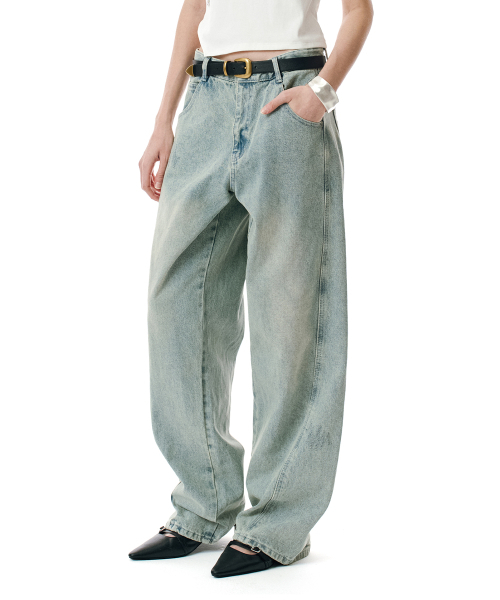 SECONDMONO（セカンドモノローグ）の「Curved Stitch Wide Denim Pants [LBLUE]_SEPT038LBLUE（デニムパンツ・レディース・その他・26/28/30/32/34）」の6枚目の写真
