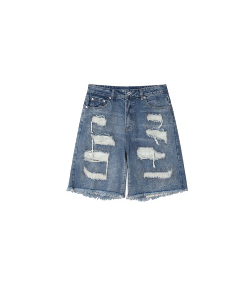 U:UME(ユーム)の「Frilled Straight Leg Short Pants(デニムパンツ・メンズ・ブルー・LARGE)」の1枚目の写真