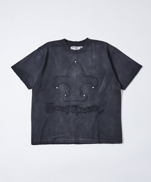 Sourcream(サワークリーム)の「Sourcreamユリ紋章貼り付けTEE(Tシャツ/カットソー・レディース・チャコールグレー/グレー/サックスブルー・MEDIUM/SMALL)」の2枚目の写真