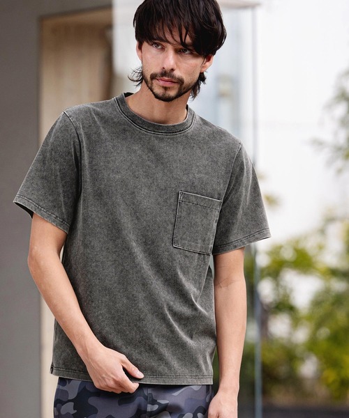 CAMBIO(カンビオ)の「mt10464-ライトニットデニムポケットTシャツ(14131M26CM)(Tシャツ/カットソー・メンズ・ライトグレー/グレー/ライトブルー・M/L/XL)」の2枚目の写真