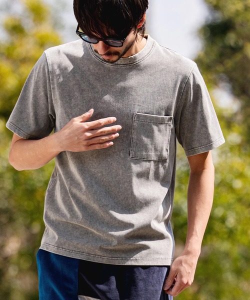 CAMBIO(カンビオ)の「mt10464-ライトニットデニムポケットTシャツ(14131M26CM)(Tシャツ/カットソー・メンズ・ライトグレー/グレー/ライトブルー・M/L/XL)」の1枚目の写真