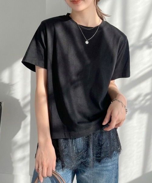 RANAN(ラナン)の「レースレイヤードコンパクトTシャツ(Tシャツ/カットソー・レディース・ブラック/ホワイト/その他・LL/L/M)」の2枚目の写真