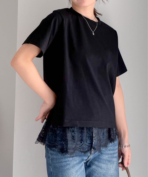 RANAN(ラナン)の「レースレイヤードコンパクトTシャツ(Tシャツ/カットソー・レディース・ブラック/ホワイト/その他・LL/L/M)」の4枚目の写真