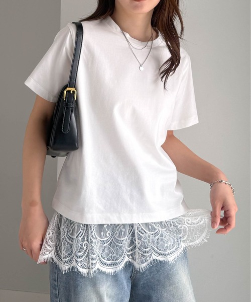 RANAN(ラナン)の「レースレイヤードコンパクトTシャツ(Tシャツ/カットソー・レディース・ブラック/ホワイト/その他・LL/L/M)」の9枚目の写真
