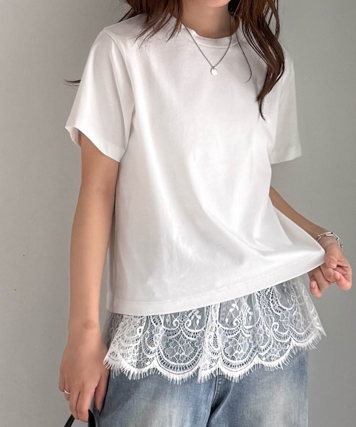 RANAN(ラナン)の「レースレイヤードコンパクトTシャツ(Tシャツ/カットソー・レディース・ブラック/ホワイト/その他・LL/L/M)」の8枚目の写真