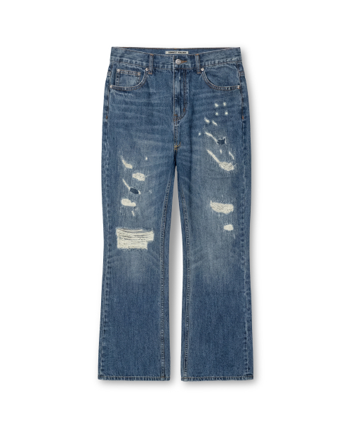 CONNECT KINLOCH（コネクトキンロック）の「ディストレスドフレアデニムパンツ[ブルー]（デニムパンツ・メンズ・ブルー・SMALL/MEDIUM/LARGE）」の2枚目の写真