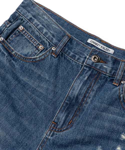 CONNECT KINLOCH（コネクトキンロック）の「ディストレスドフレアデニムパンツ[ブルー]（デニムパンツ・メンズ・ブルー・SMALL/MEDIUM/LARGE）」の4枚目の写真