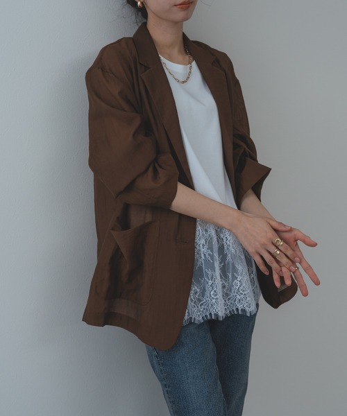 refinedworks（リファインドワークス）の「【refinedworks】サラっと羽織れる シアー テーラー ジャケット（テーラードジャケット・レディース・ブラック/アイボリー/ブラウン・FREE）」の3枚目の写真