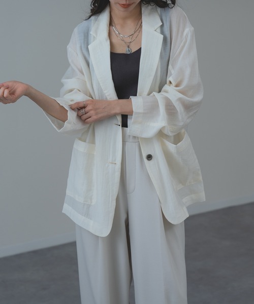 refinedworks（リファインドワークス）の「【refinedworks】サラっと羽織れる シアー テーラー ジャケット（テーラードジャケット・レディース・ブラック/アイボリー/ブラウン・FREE）」の9枚目の写真