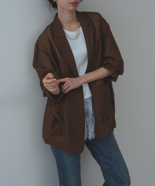 refinedworks（リファインドワークス）の「【refinedworks】サラっと羽織れる シアー テーラー ジャケット（テーラードジャケット・レディース・ブラック/アイボリー/ブラウン・FREE）」の13枚目の写真