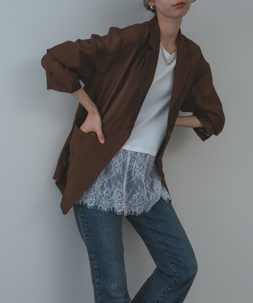 refinedworks（リファインドワークス）の「【refinedworks】サラっと羽織れる シアー テーラー ジャケット（テーラードジャケット・レディース・ブラック/アイボリー/ブラウン・FREE）」の14枚目の写真
