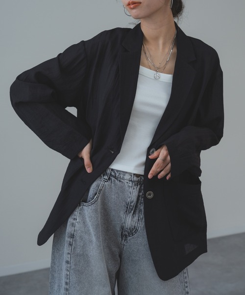 refinedworks（リファインドワークス）の「【refinedworks】サラっと羽織れる シアー テーラー ジャケット（テーラードジャケット・レディース・ブラック/アイボリー/ブラウン・FREE）」の5枚目の写真