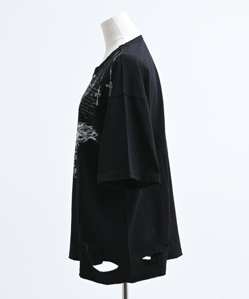REFLEM(レフレム)の「『REFLEM/レフレム』チェーン編み上げグランジヘンリーTシャツ/ハーフスリーブカットソー(Tシャツ/カットソー・レディース・ブラック/グレー・FREE)」の19枚目の写真