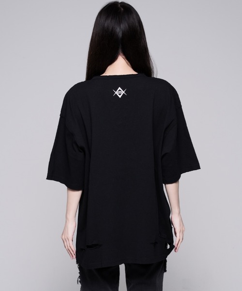 REFLEM(レフレム)の「『REFLEM/レフレム』チェーン編み上げグランジヘンリーTシャツ/ハーフスリーブカットソー(Tシャツ/カットソー・レディース・ブラック/グレー・FREE)」の11枚目の写真