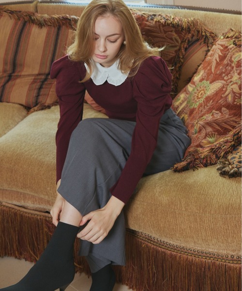 ORGUE(オルグ)の「Puff Sleeve polo Knit/パフスリーブポロニット(カーディガン/ボレロ・レディース・グレー/アイボリー/バーガンディー/ネイビー・FREE)」の8枚目の写真