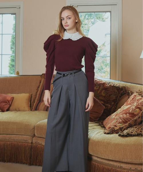 ORGUE(オルグ)の「Puff Sleeve polo Knit/パフスリーブポロニット(カーディガン/ボレロ・レディース・グレー/アイボリー/バーガンディー/ネイビー・FREE)」の9枚目の写真