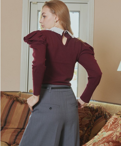 ORGUE(オルグ)の「Puff Sleeve polo Knit/パフスリーブポロニット(カーディガン/ボレロ・レディース・グレー/アイボリー/バーガンディー/ネイビー・FREE)」の10枚目の写真
