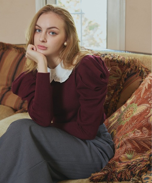 ORGUE(オルグ)の「Puff Sleeve polo Knit/パフスリーブポロニット(カーディガン/ボレロ・レディース・グレー/アイボリー/バーガンディー/ネイビー・FREE)」の11枚目の写真