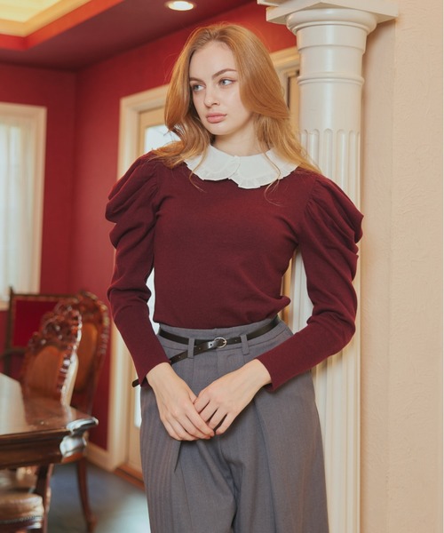 ORGUE(オルグ)の「Puff Sleeve polo Knit/パフスリーブポロニット(カーディガン/ボレロ・レディース・グレー/アイボリー/バーガンディー/ネイビー・FREE)」の13枚目の写真
