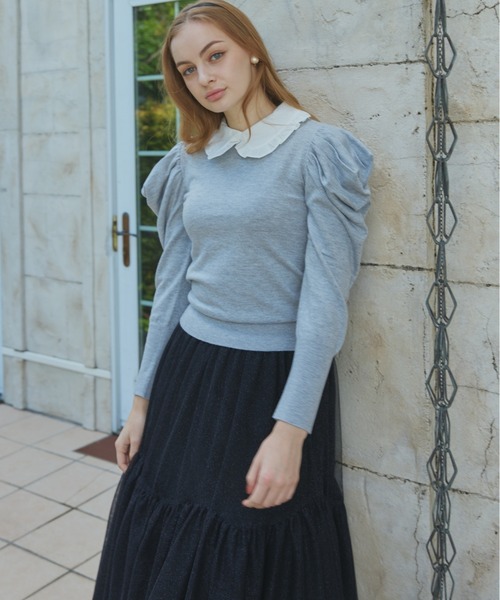 ORGUE(オルグ)の「Puff Sleeve polo Knit/パフスリーブポロニット(カーディガン/ボレロ・レディース・グレー/アイボリー/バーガンディー/ネイビー・FREE)」の17枚目の写真