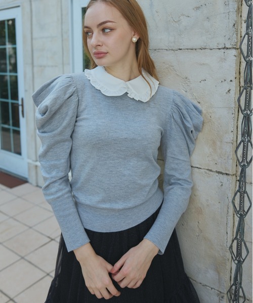 ORGUE(オルグ)の「Puff Sleeve polo Knit/パフスリーブポロニット(カーディガン/ボレロ・レディース・グレー/アイボリー/バーガンディー/ネイビー・FREE)」の18枚目の写真