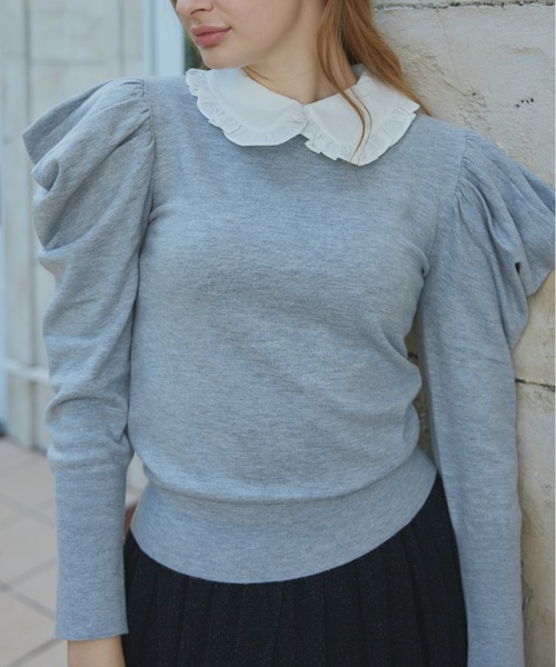 ORGUE(オルグ)の「Puff Sleeve polo Knit/パフスリーブポロニット(カーディガン/ボレロ・レディース・グレー/アイボリー/バーガンディー/ネイビー・FREE)」の20枚目の写真