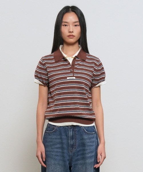 GENERAL IDEA(ジェネラルアイデア)の「【GENERAL IDEA】ストライプカラー ハーフニット / STRIPE COLLAR HALF KNIT(ニット/セーター・レディース・ネイビー/ブラウン/アイボリー・S/M/L)」の11枚目の写真