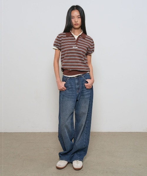 GENERAL IDEA(ジェネラルアイデア)の「【GENERAL IDEA】ストライプカラー ハーフニット / STRIPE COLLAR HALF KNIT(ニット/セーター・レディース・ネイビー/ブラウン/アイボリー・S/M/L)」の14枚目の写真