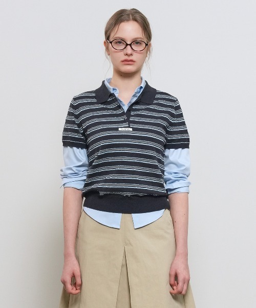GENERAL IDEA(ジェネラルアイデア)の「【GENERAL IDEA】ストライプカラー ハーフニット / STRIPE COLLAR HALF KNIT(ニット/セーター・レディース・ネイビー/ブラウン/アイボリー・S/M/L)」の18枚目の写真