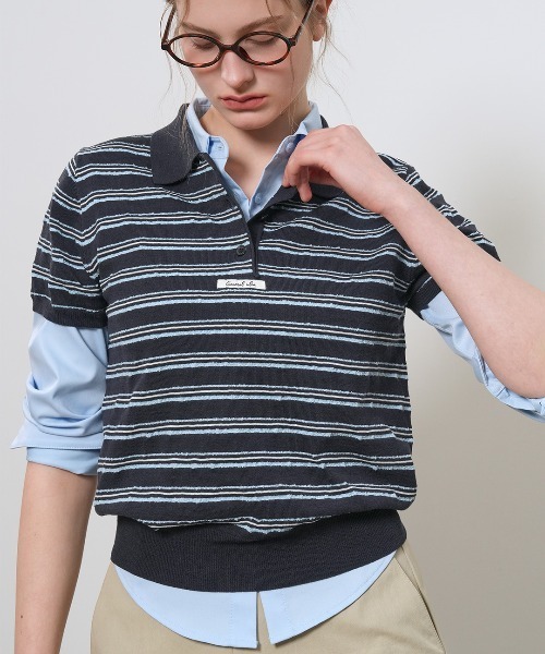 GENERAL IDEA(ジェネラルアイデア)の「【GENERAL IDEA】ストライプカラー ハーフニット / STRIPE COLLAR HALF KNIT(ニット/セーター・レディース・ネイビー/ブラウン/アイボリー・S/M/L)」の19枚目の写真